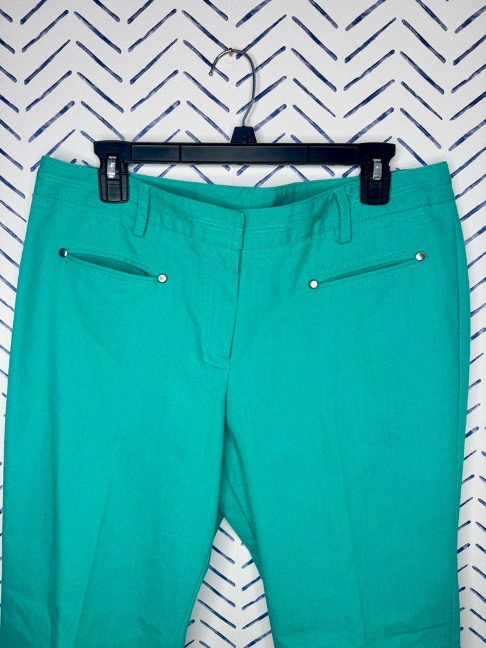 Larry Levine Green Spandex Blend Green Spring Pant Straight ankle Size 12 - Picture 3 of 5